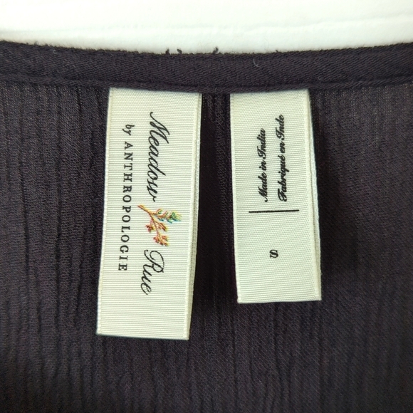 Meadow Rue by Anthropologie Boho Embroidered Flared Sleeve Blouse Black Cream S - Picture 5 of 12